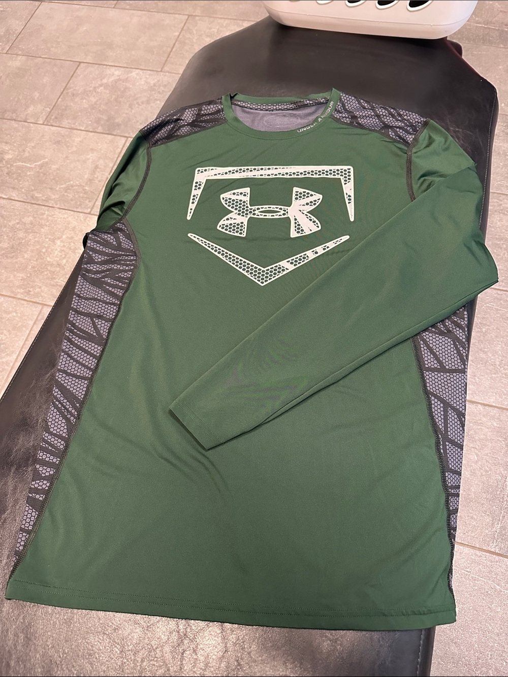 Under Armour Olive Green Long-Sleeve Athletic Tee with Gray Accents